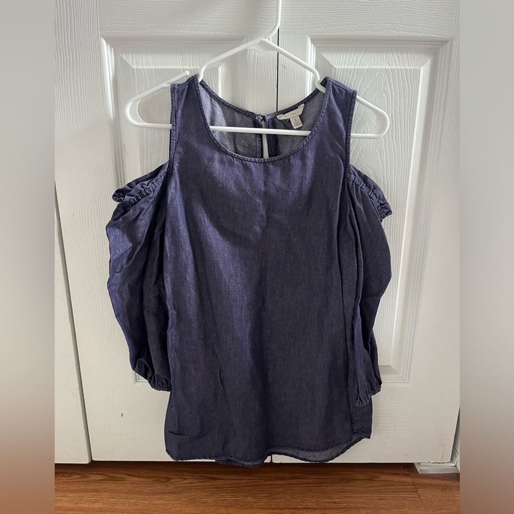 Elegant Navy Cold Shoulder Blouse